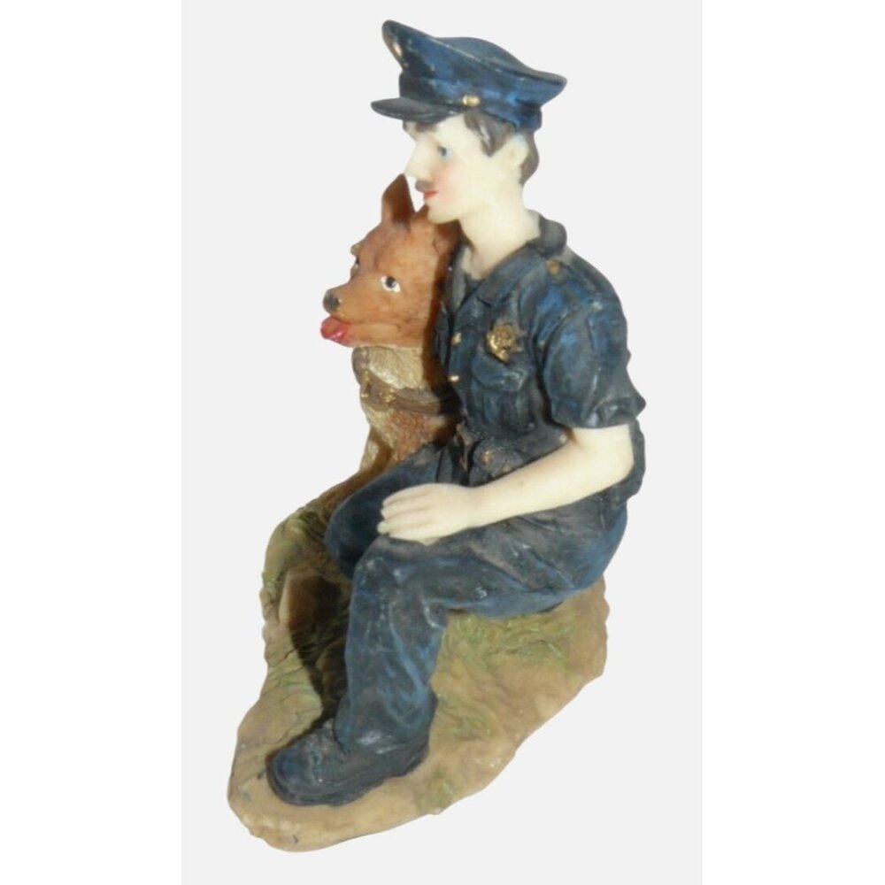 Police Officer & German Shepherd Figurine Hand-Painted Resin Collectible Vintage